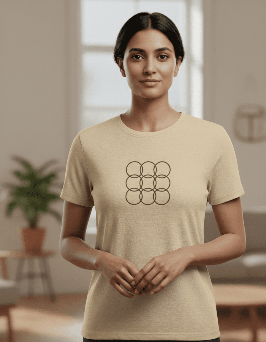 Lilak Unisex Beige Supima Cotton T-Shirt – Minimal Geometric Circles Design, Premium Luxury Tee