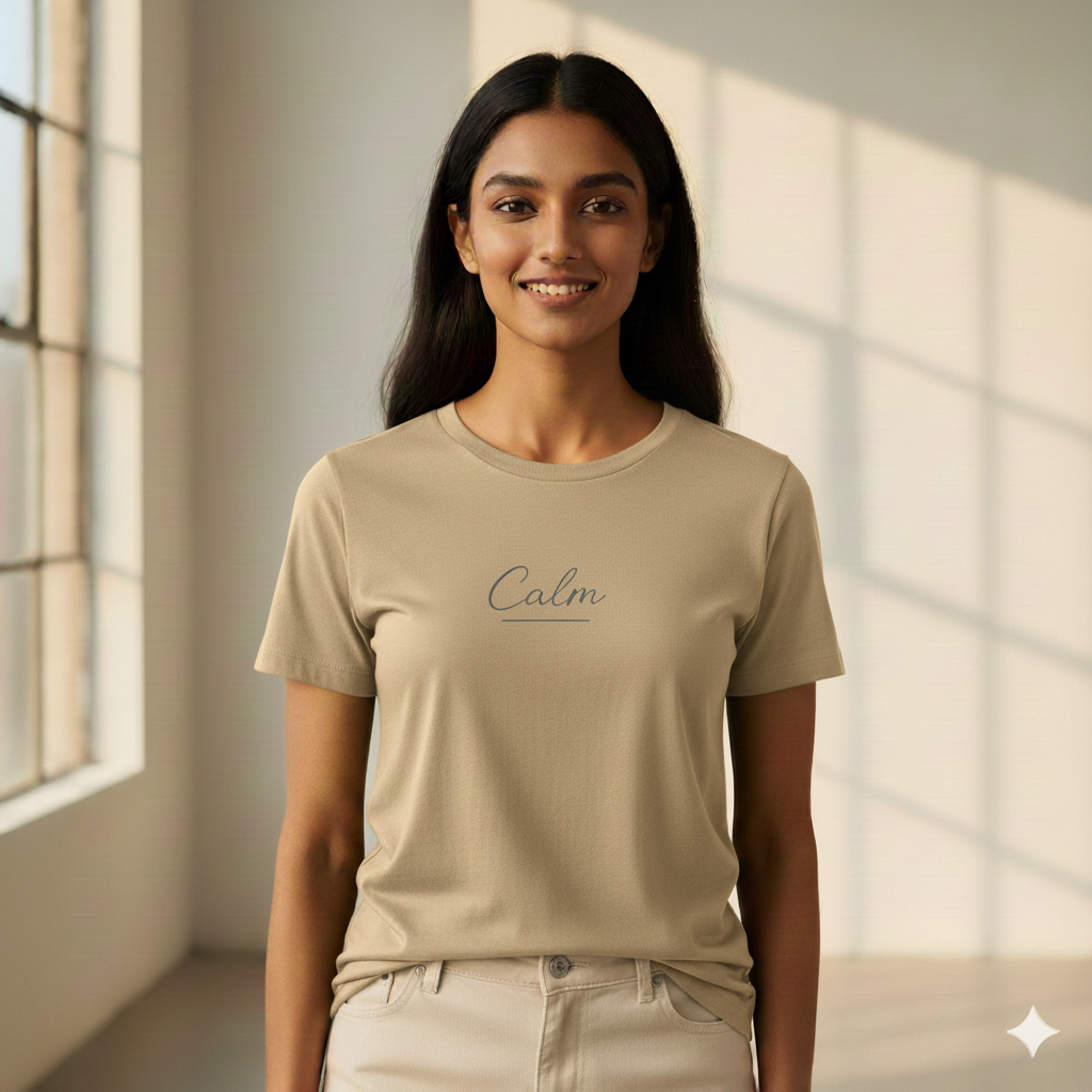 Supima Cotton CALM Underline Script T-Shirt - Unisex Premium Minimal Typography Tee | Lilak