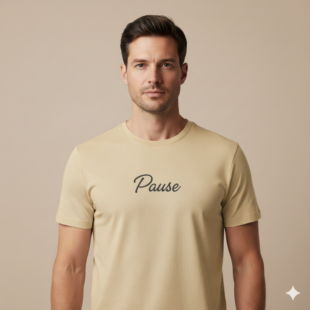 Supima Cotton PAUSE Script T-Shirt - Unisex Premium Minimal Typography Tee | Lilak