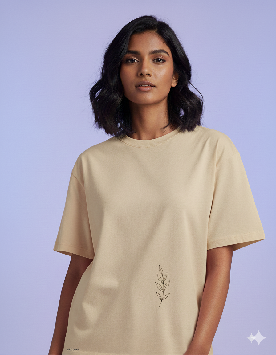 Supima Cotton Botanical Leaf Stem T-Shirt - Unisex Minimal Nature-Inspired Tee | Lilak