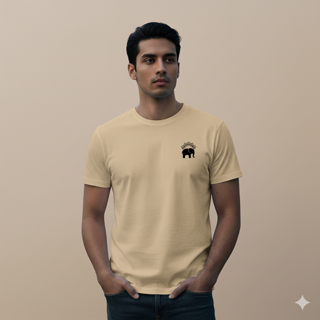 Unisex Supima Cotton T-Shirt - Elephant & Mandala Thread Effect Design | Premium Spiritual Tee