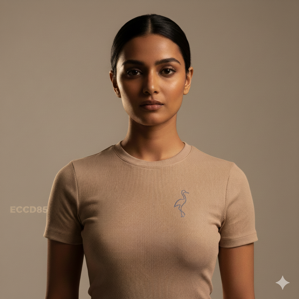 Lilak Unisex Beige Supima Cotton T-Shirt – Minimal Crane Thread Effect Design, Premium Regular Fit Tee