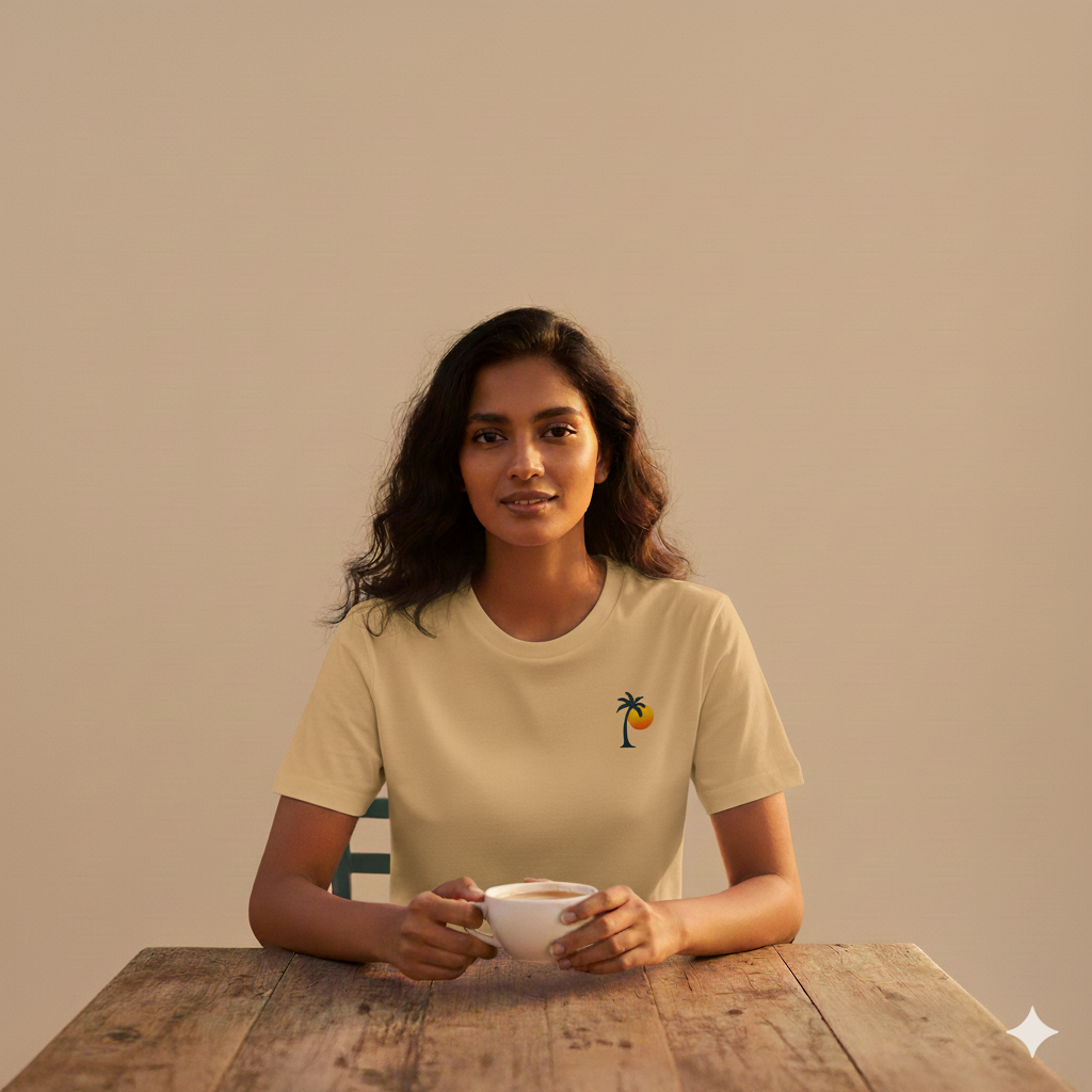 Unisex Supima Cotton T-Shirt - Palm Tree Sunset Thread Effect | Premium Beach Vibes Tee