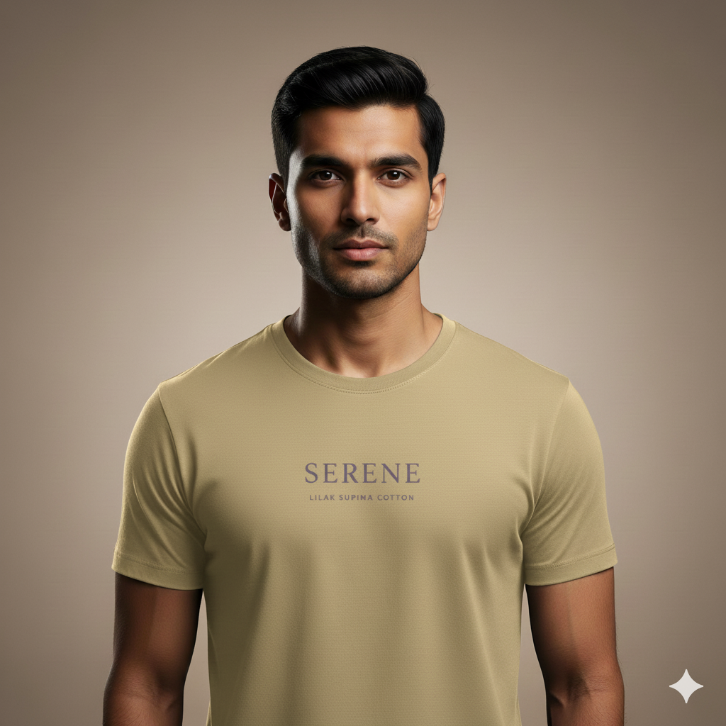 Lilak Unisex Beige Supima Cotton SERENE Typography T-Shirt – Premium Minimal Tee, Soft 160 GSM Fabric