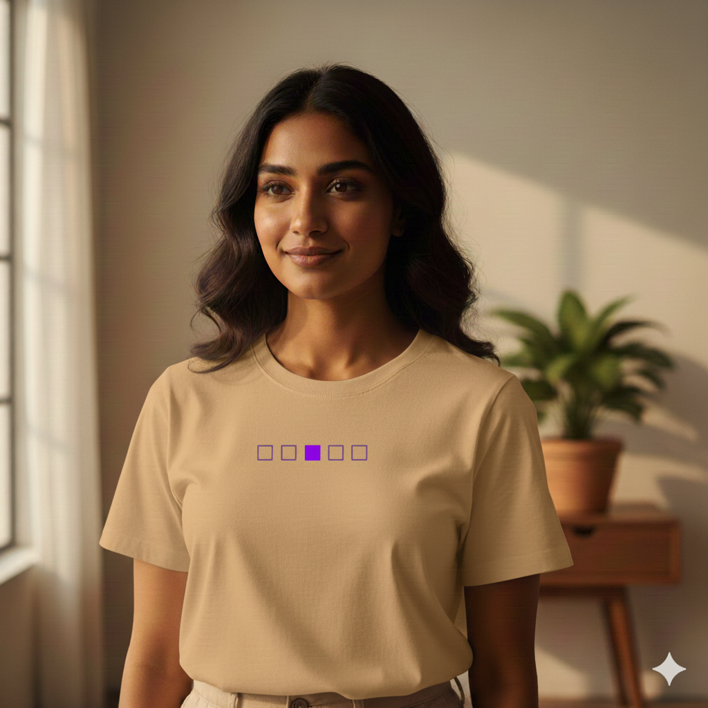 Lilak Unisex Beige Supima Cotton T-Shirt – Minimal Chess Stripe Design, Premium 160 GSM Tee