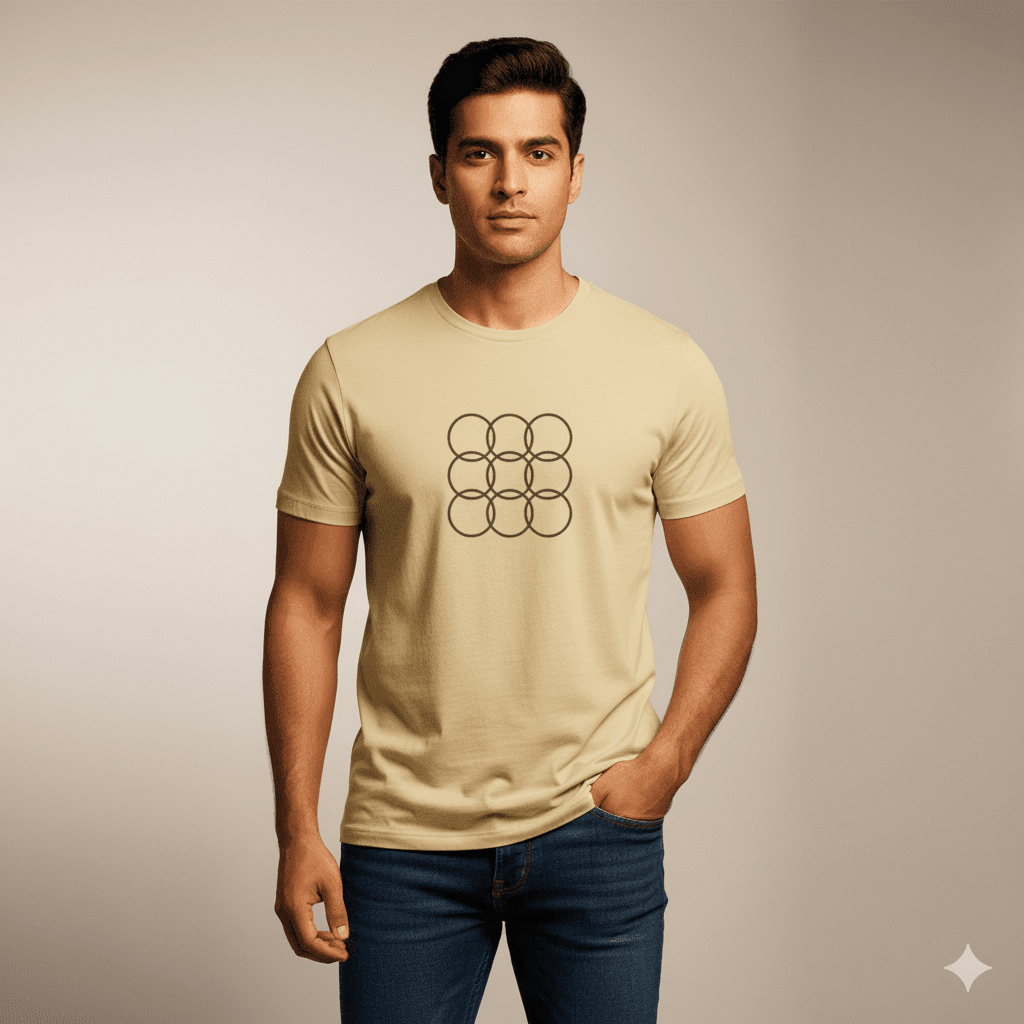 Lilak Unisex Beige Supima Cotton T-Shirt – Minimal Geometric Circles Design, Premium Luxury Tee