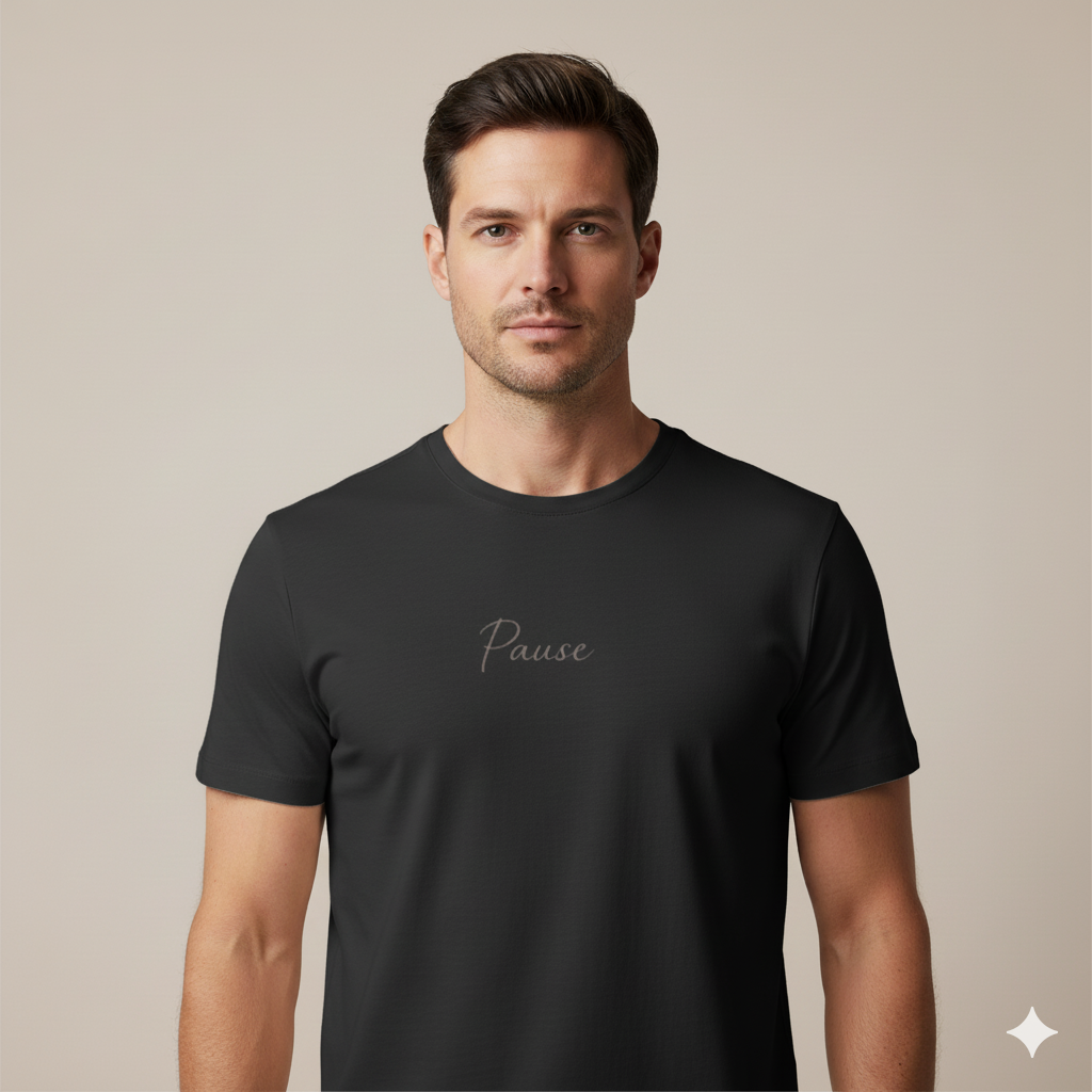 Supima Cotton PAUSE Script T-Shirt - Unisex Premium Minimal Typography Tee | Lilak