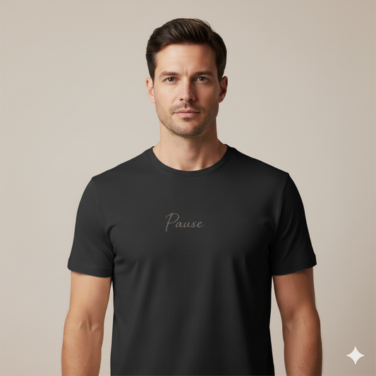 Supima Cotton PAUSE Script T-Shirt - Unisex Premium Minimal Typography Tee | Lilak