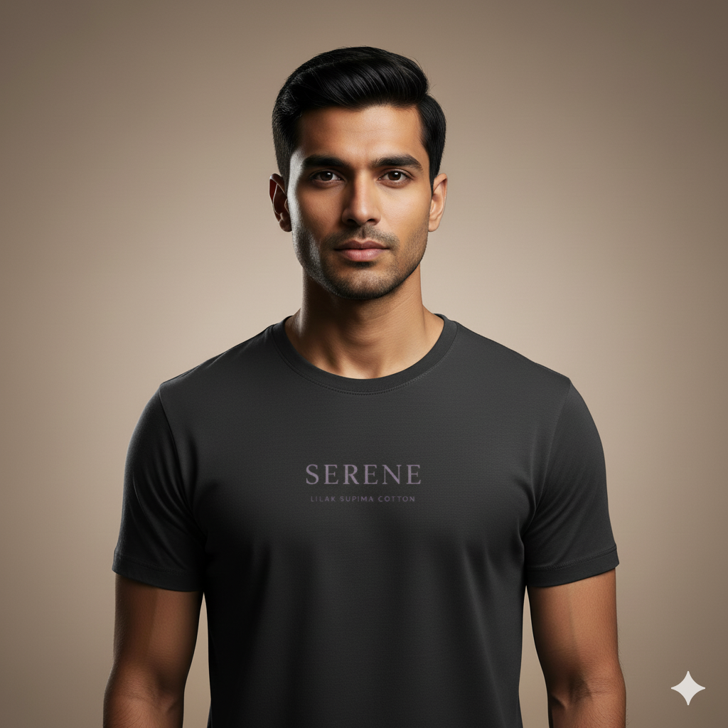 Lilak Unisex Black Supima Cotton SERENE Typography T-Shirt – Premium Minimal Tee, Soft 160 GSM Fabric