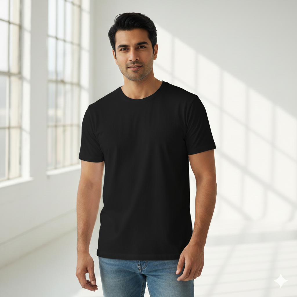 Lilak Men’s Navy Black 100% Supima Cotton T-Shirt – Everyday Comfort, 160 GSM Premium Fabric