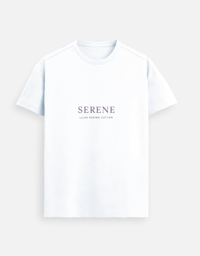 Lilak Unisex White Supima Cotton SERENE Typography T-Shirt – Premium Minimal Tee, Soft 160 GSM Fabric