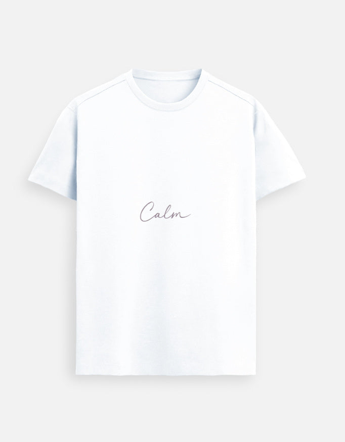 Lilak Unisex Supima Cotton White CALM Script T-Shirt – Premium Minimal Typography Tee, 160 GSM
