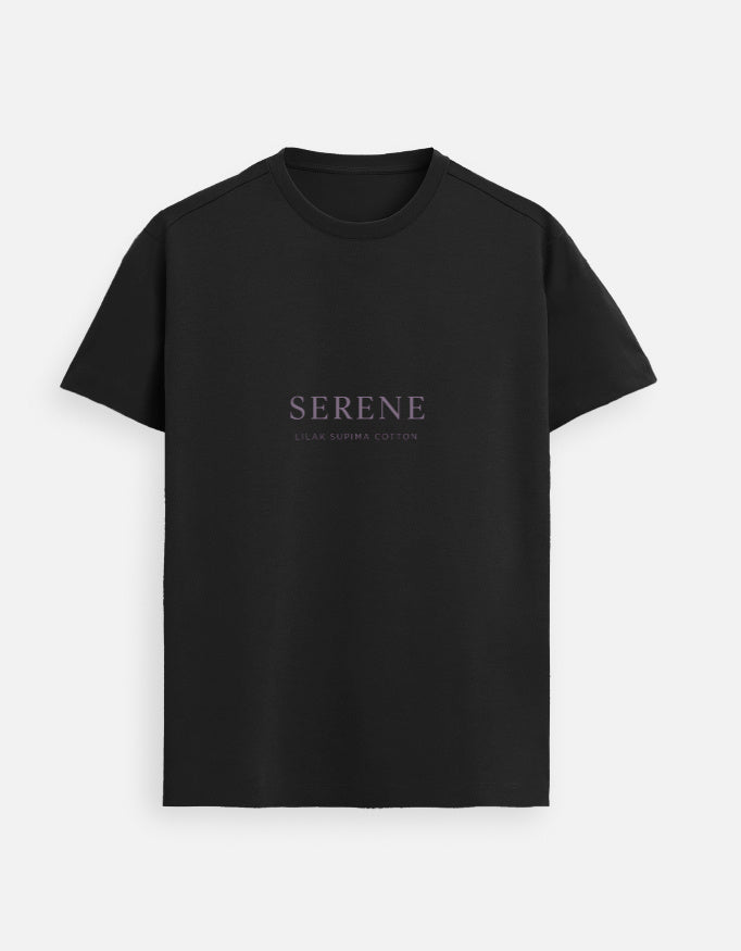 Lilak Unisex Black Supima Cotton SERENE Typography T-Shirt – Premium Minimal Tee, Soft 160 GSM Fabric