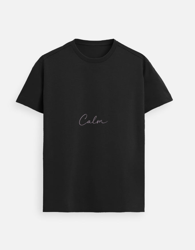 Lilak Unisex Supima Cotton Black CALM Script T-Shirt – Premium Minimal Typography Tee, 160 GSM
