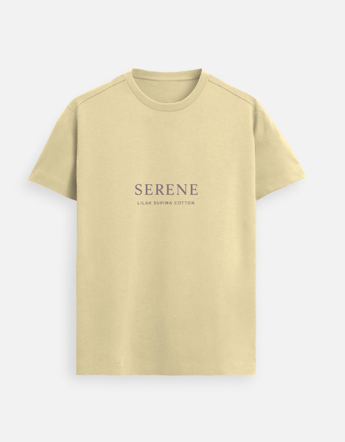 Lilak Unisex Beige Supima Cotton SERENE Typography T-Shirt – Premium Minimal Tee, Soft 160 GSM Fabric