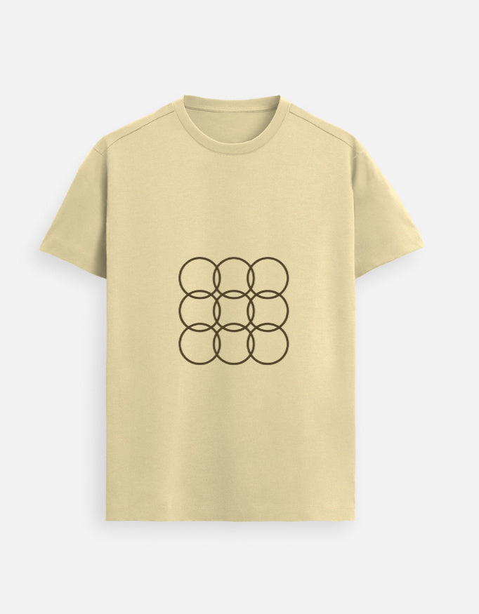 Lilak Unisex Beige Supima Cotton T-Shirt – Minimal Geometric Circles Design, Premium Luxury Tee