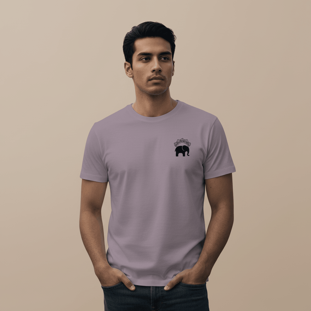 Unisex Supima Cotton T-Shirt - Elephant & Mandala Thread Effect Design | Premium Spiritual Tee