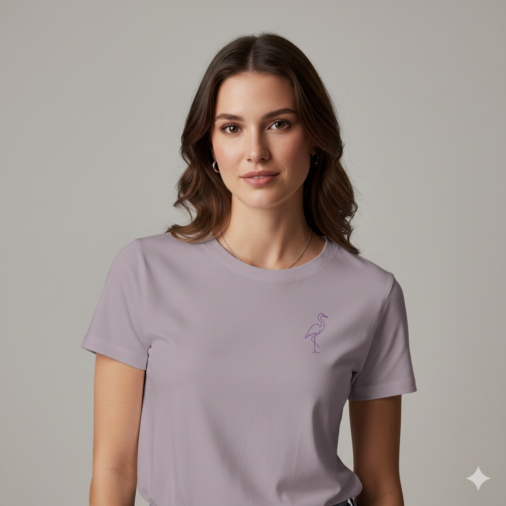 Lilak Supima Cotton T-Shirt - Minimal Crane Line Art | Unisex Premium Tee