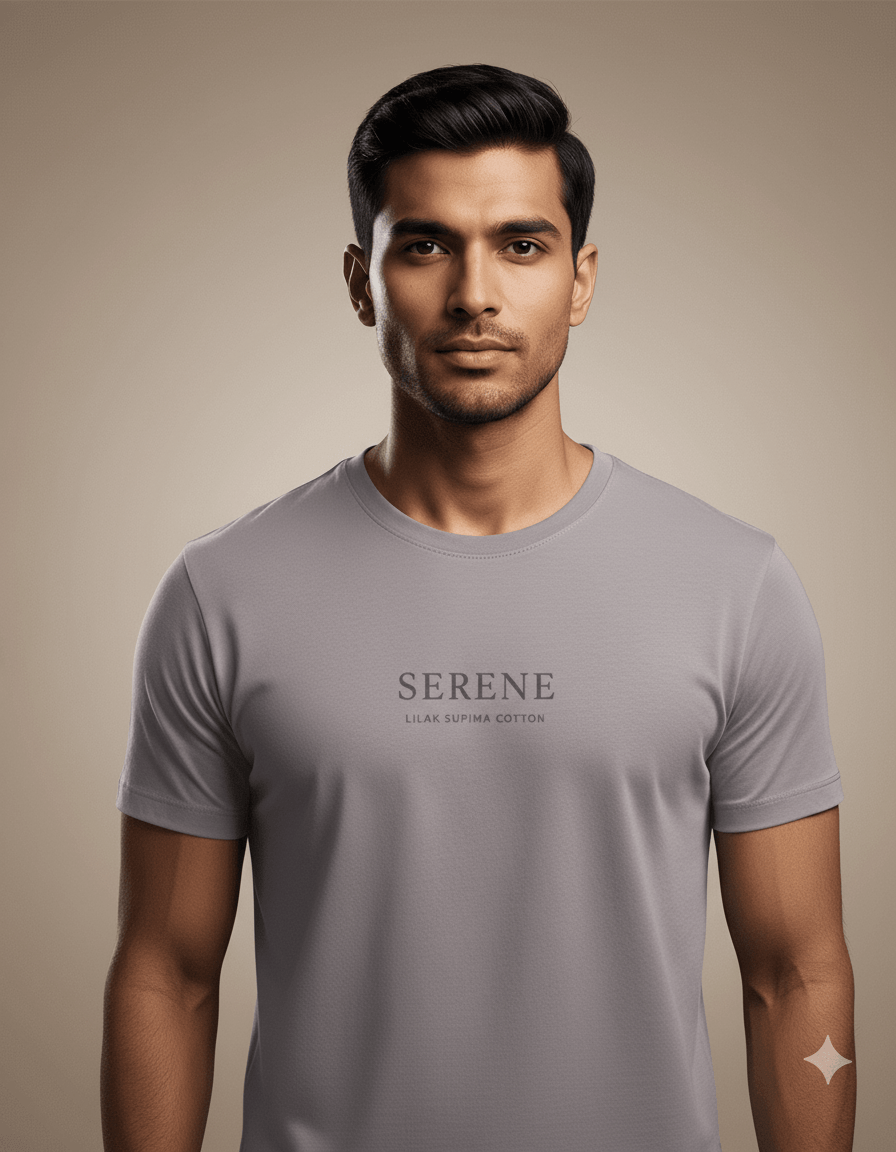 Lilak Unisex Lavender Supima Cotton SERENE Typography T-Shirt – Premium Minimal Tee, Soft 160 GSM Fabric