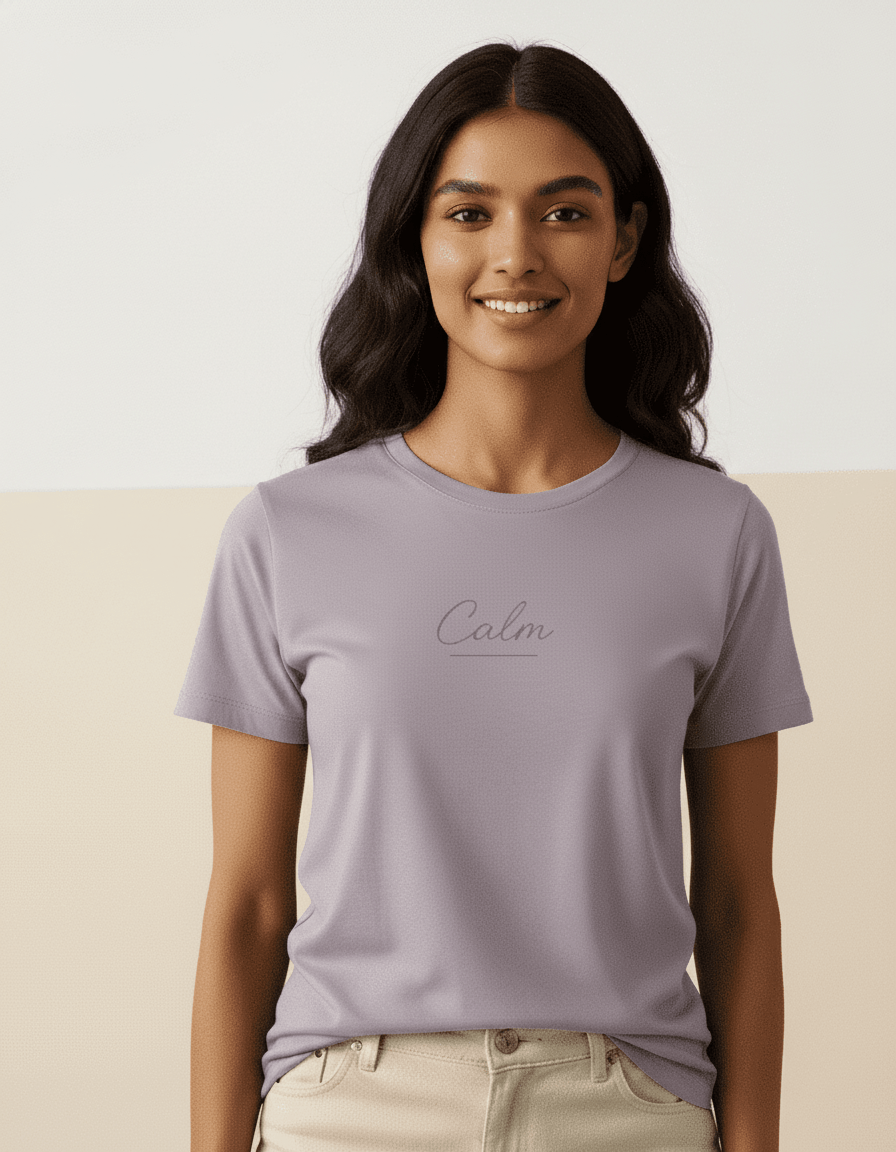 Supima Cotton CALM Underline Script T-Shirt - Unisex Premium Minimal Typography Tee | Lilak