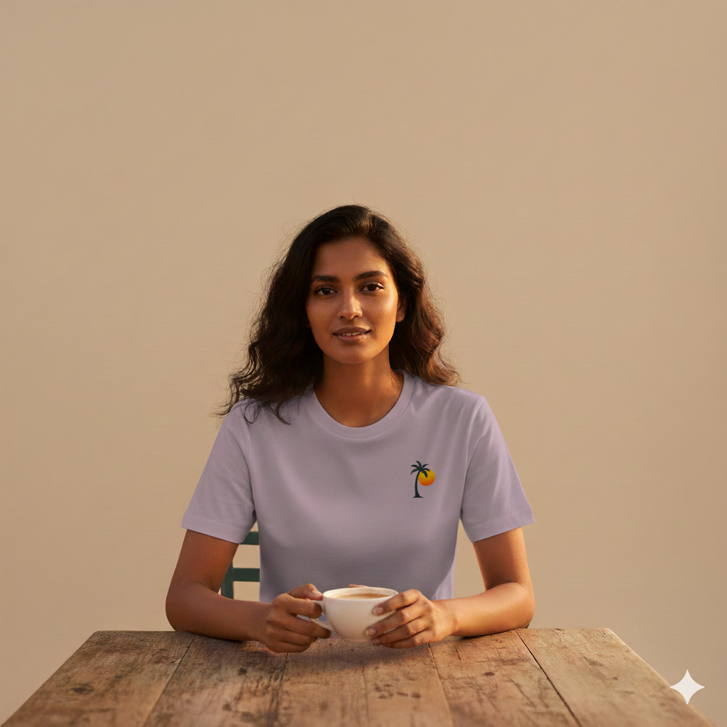 Unisex Supima Cotton T-Shirt - Palm Tree Sunset Thread Effect | Premium Beach Vibes Tee