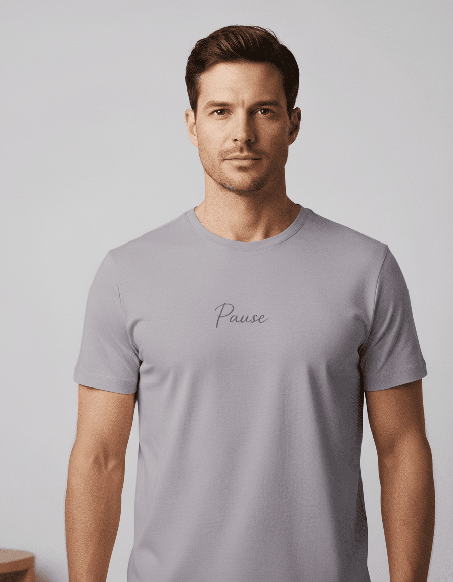 Supima Cotton PAUSE Script T-Shirt - Unisex Premium Minimal Typography Tee | Lilak