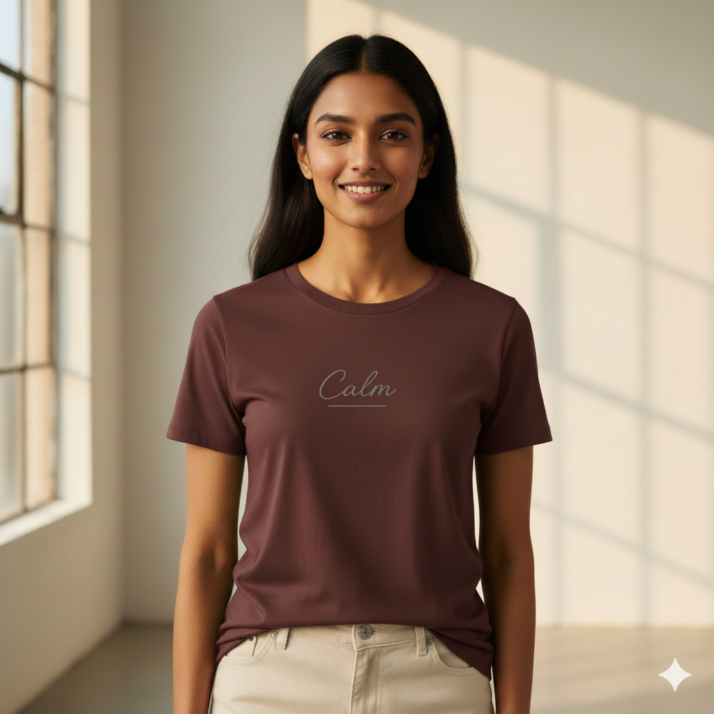 Supima Cotton CALM Underline Script T-Shirt - Unisex Premium Minimal Typography Tee | Lilak