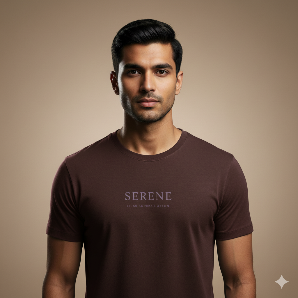 Lilak Unisex Maroon Supima Cotton SERENE Typography T-Shirt – Premium Minimal Tee, Soft 160 GSM Fabric