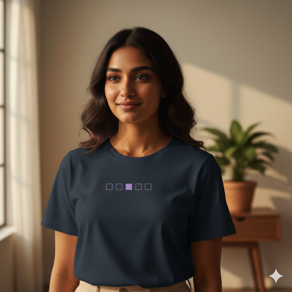 Lilak Unisex Navy Supima Cotton T-Shirt – Minimal Chess Stripe Design, Premium 160 GSM Tee