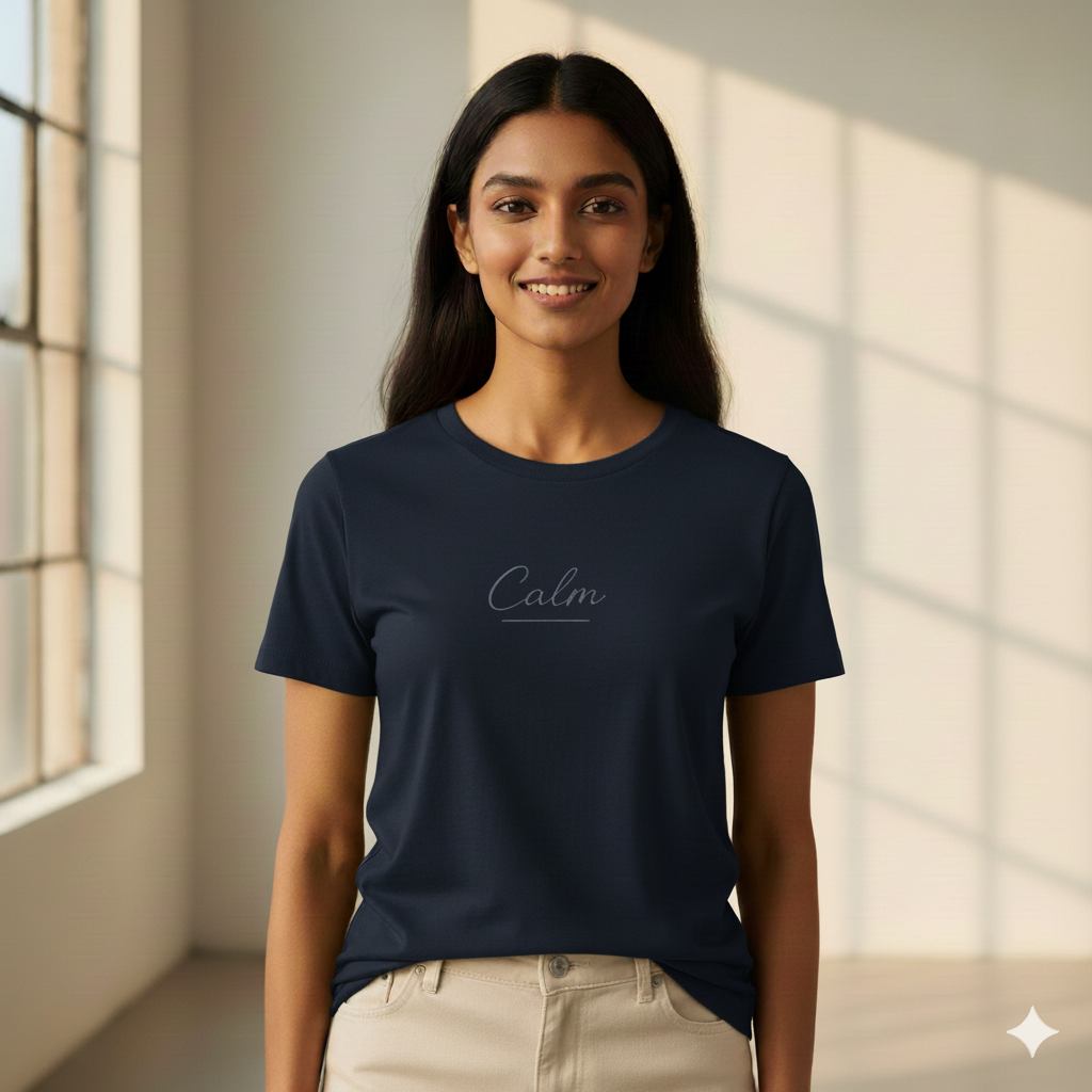 Supima Cotton CALM Underline Script T-Shirt - Unisex Premium Minimal Typography Tee | Lilak