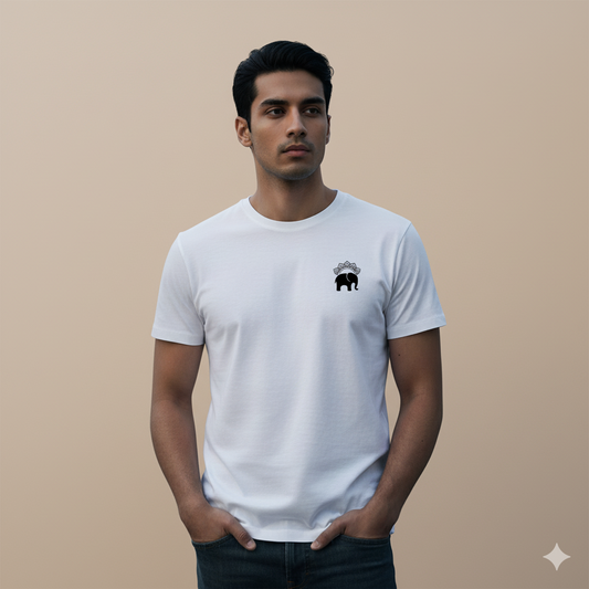 Unisex Supima Cotton T-Shirt - Elephant & Mandala Thread Effect Design | Premium Spiritual Tee