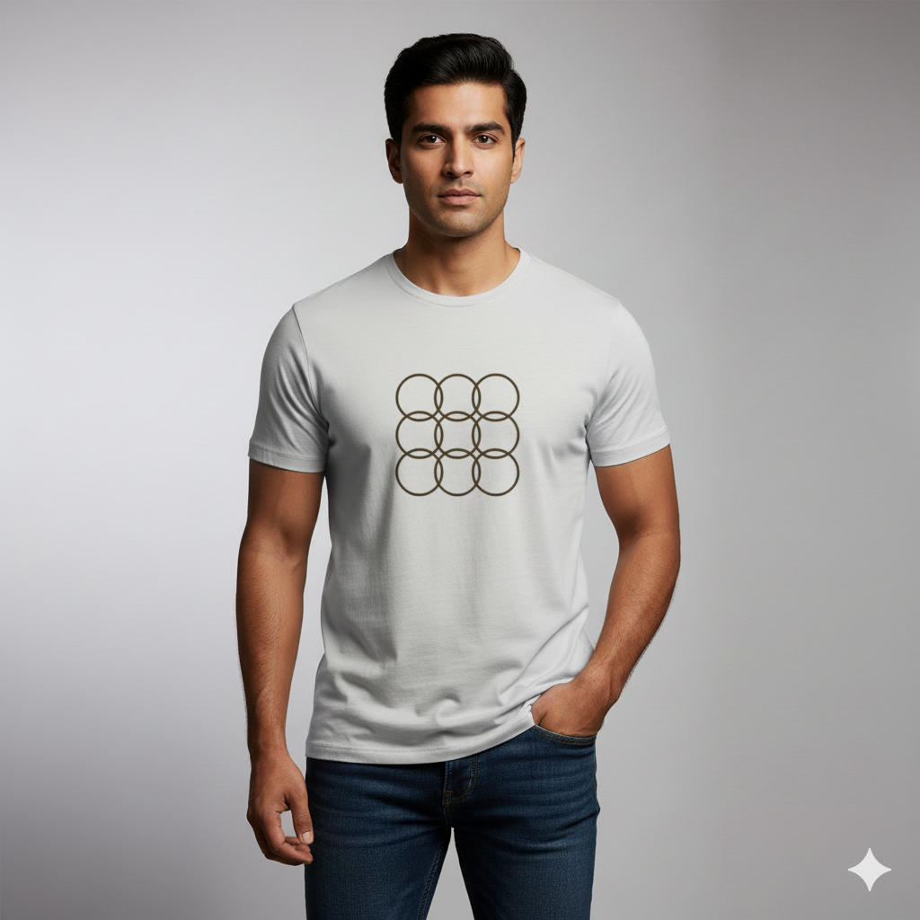 Lilak Unisex White Supima Cotton T-Shirt – Minimal Geometric Circles Design, Premium Luxury Tee