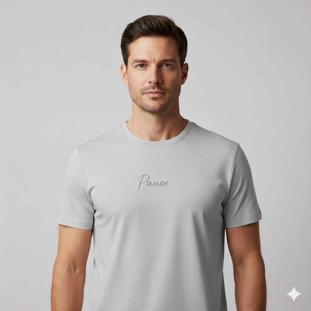 Supima Cotton PAUSE Script T-Shirt - Unisex Premium Minimal Typography Tee | Lilak