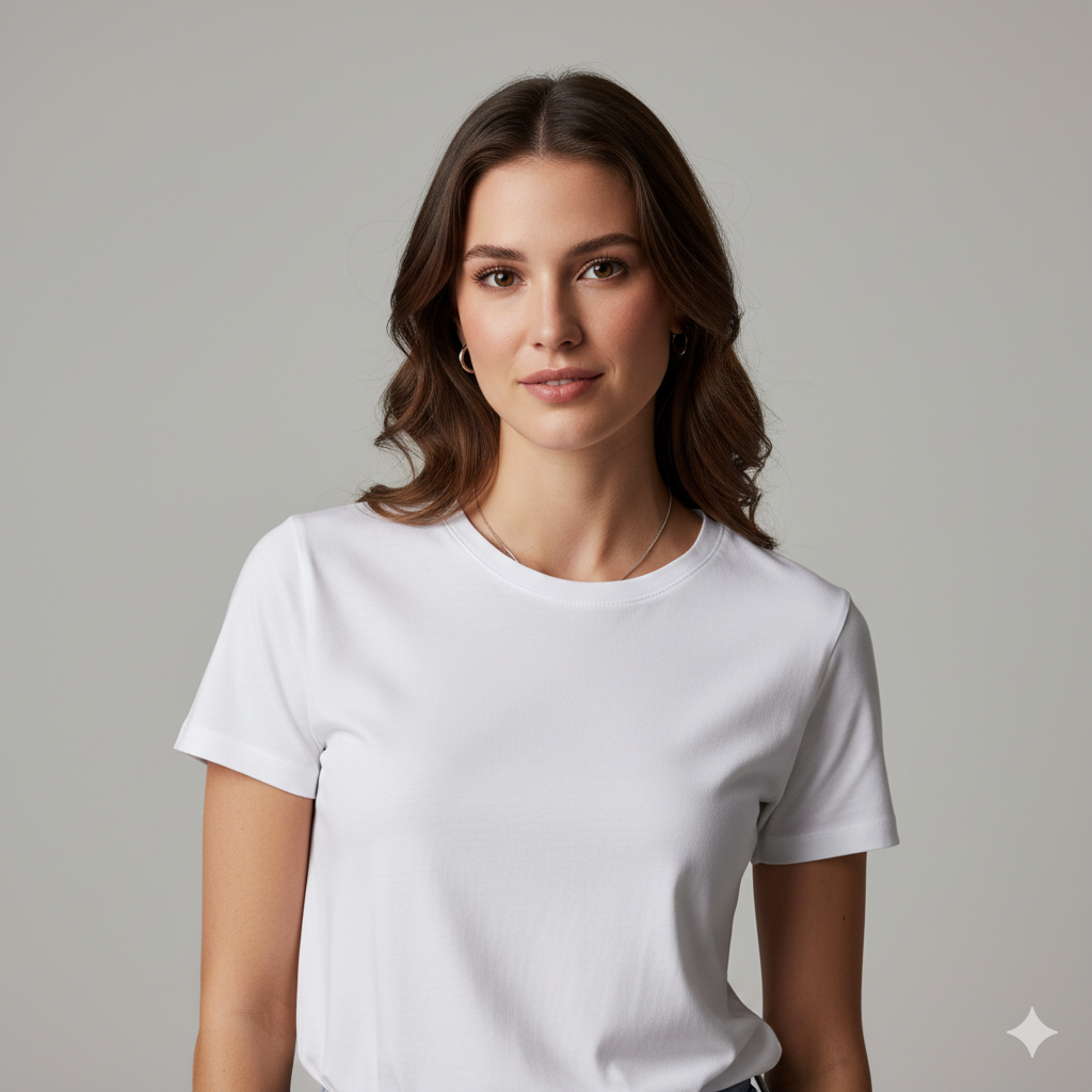 Lilak Women’s 100% Supima Cotton T-Shirt in White – Classic Fit, 160 GSM Premium Fabric