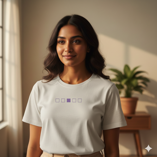 Lilak Unisex White Supima Cotton T-Shirt – Minimal Chess Stripe Design, Premium 160 GSM Tee