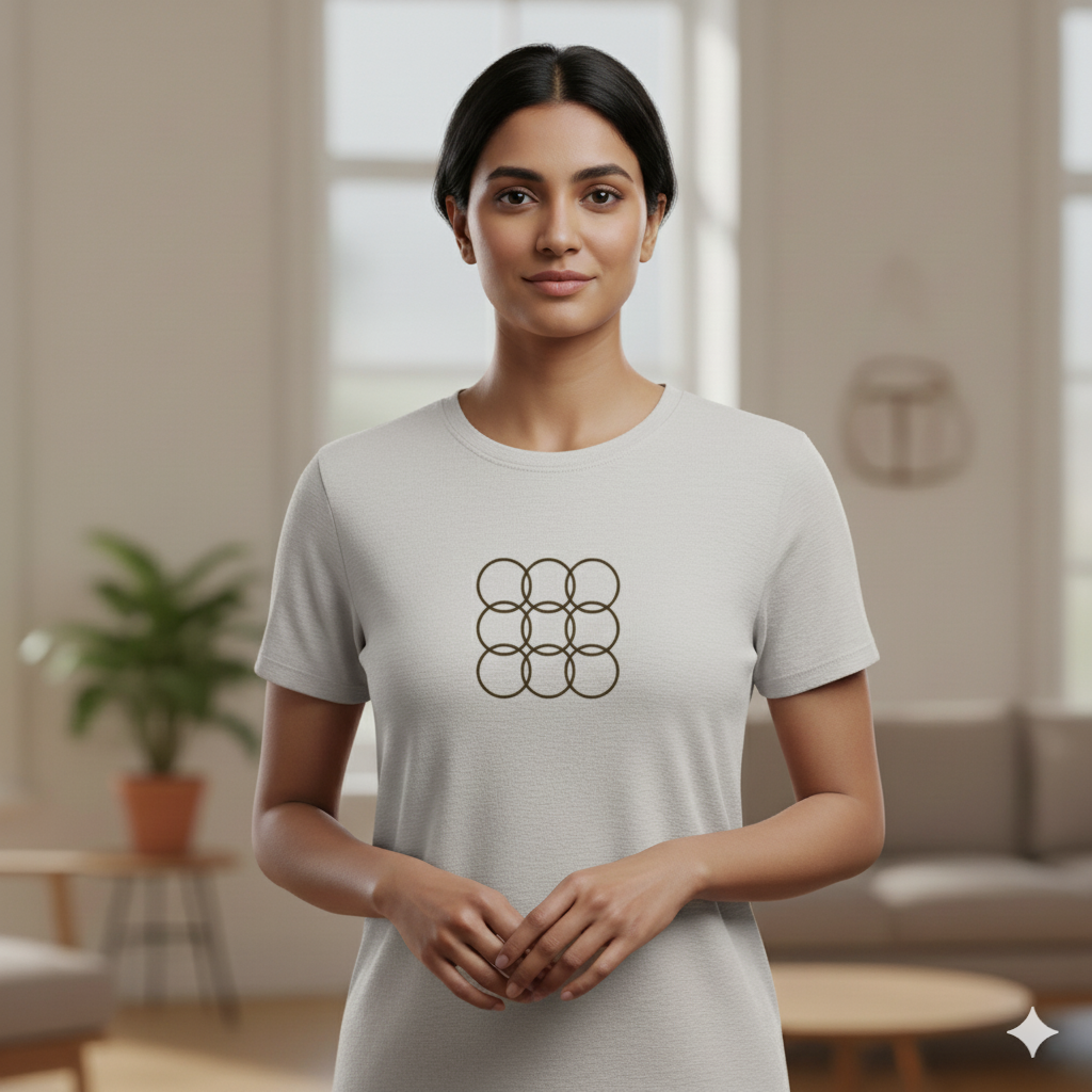 Lilak Unisex White Supima Cotton T-Shirt – Minimal Geometric Circles Design, Premium Luxury Tee