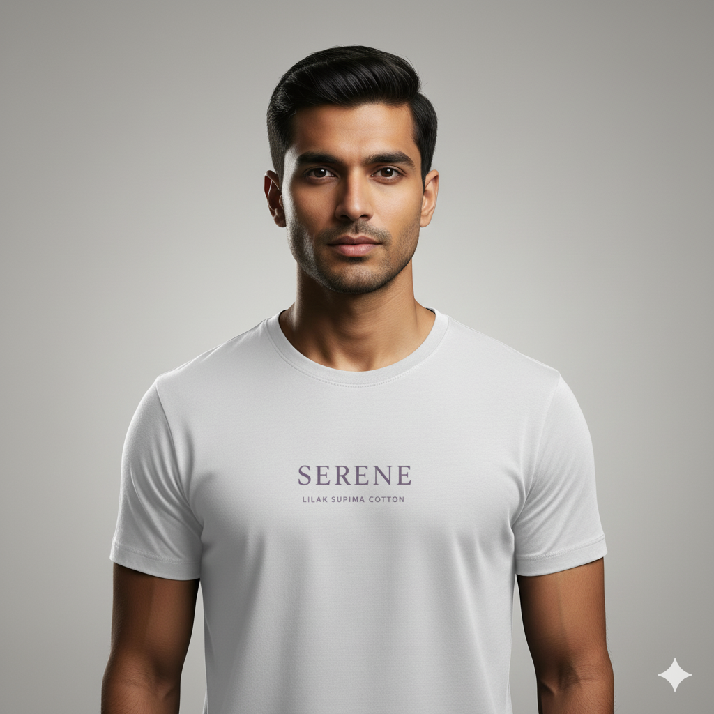 Lilak Unisex White Supima Cotton SERENE Typography T-Shirt – Premium Minimal Tee, Soft 160 GSM Fabric