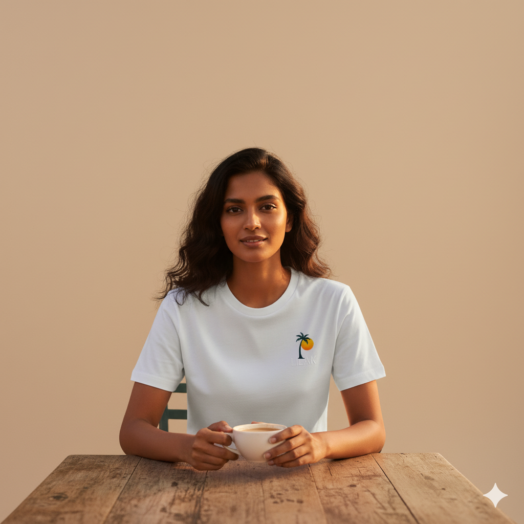 Unisex Supima Cotton T-Shirt - Palm Tree Sunset Thread Effect | Premium Beach Vibes Tee